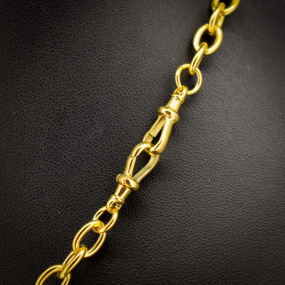 Vintage 18ct Gold on Silver Cable Link Watch Chain Necklace with T-Bar and Dog Clips – 16.75"