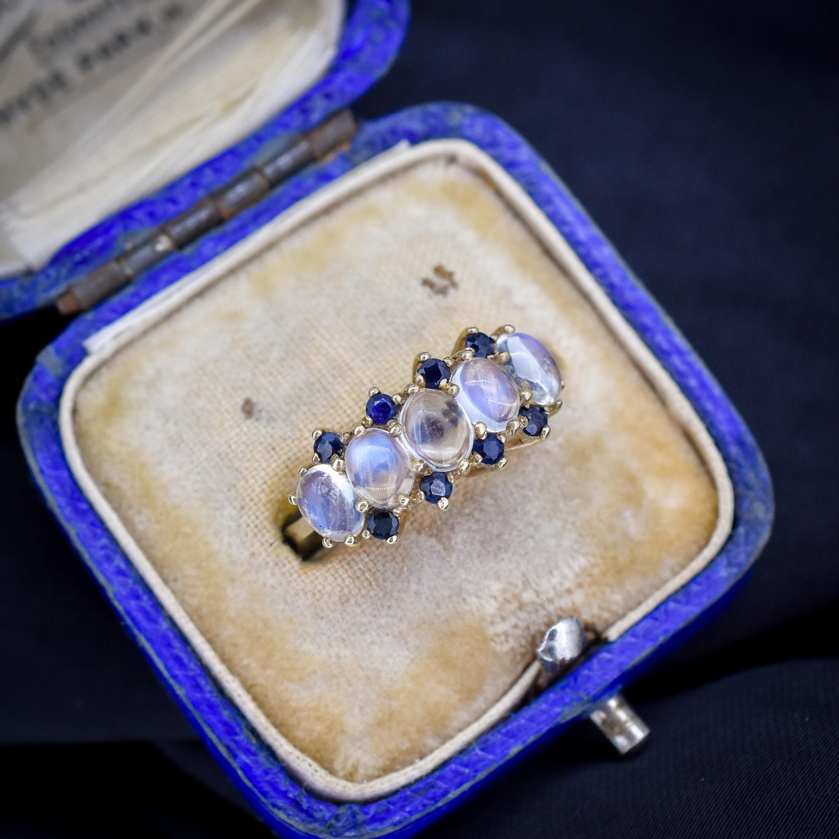 Vintage Moonstone Sapphire Five Stone 9ct Yellow Gold Ring Band | Dated 1993
