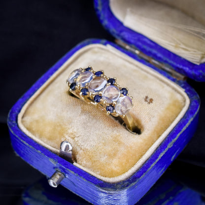 Vintage Moonstone Sapphire Five Stone 9ct Yellow Gold Ring Band | Dated 1993