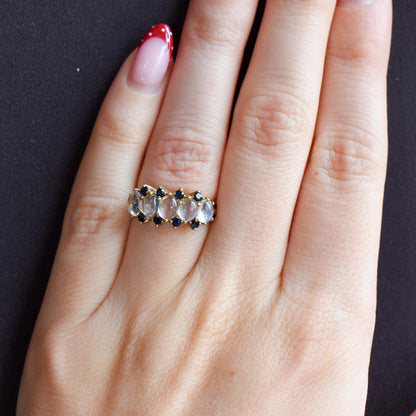 Vintage Moonstone Sapphire Five Stone 9ct Yellow Gold Ring Band | Dated 1993