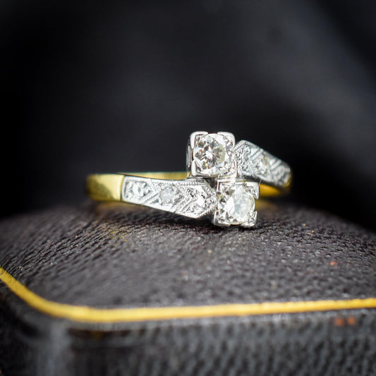 Antique Art Deco Diamond 'Toi Et Moi' Two Stone Twist 18ct Gold Engagement Ring