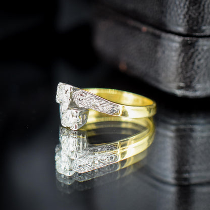 Antique Art Deco Diamond 'Toi Et Moi' Two Stone Twist 18ct Gold Engagement Ring
