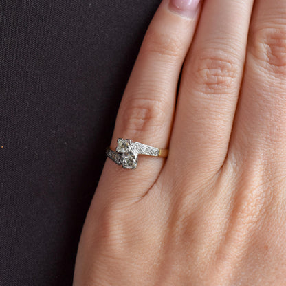 Antique Art Deco Diamond 'Toi Et Moi' Two Stone Twist 18ct Gold Engagement Ring