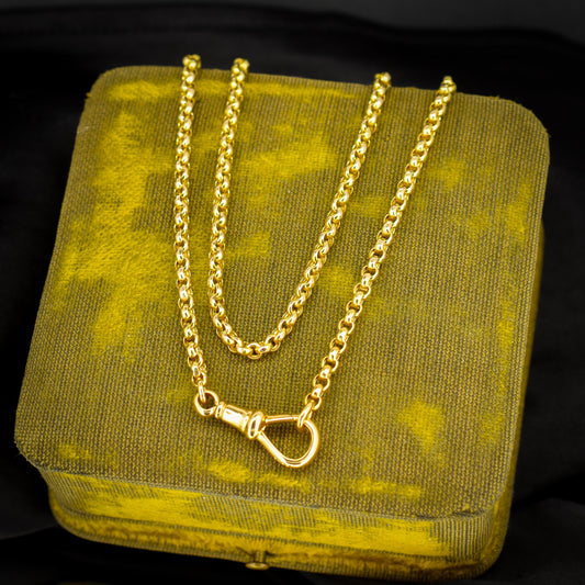 Antique Victorian 9ct Yellow Gold Faceted Belcher Link Chain Necklace with Dog Clip | 19.25"