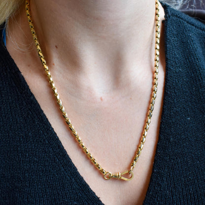 Antique 9ct Yellow Gold Tulip Link Fancy Chain Necklace with Dog Clip | 19.75"