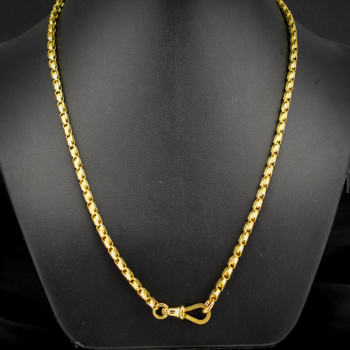 Antique 9ct Yellow Gold Tulip Link Fancy Chain Necklace with Dog Clip | 19.75"