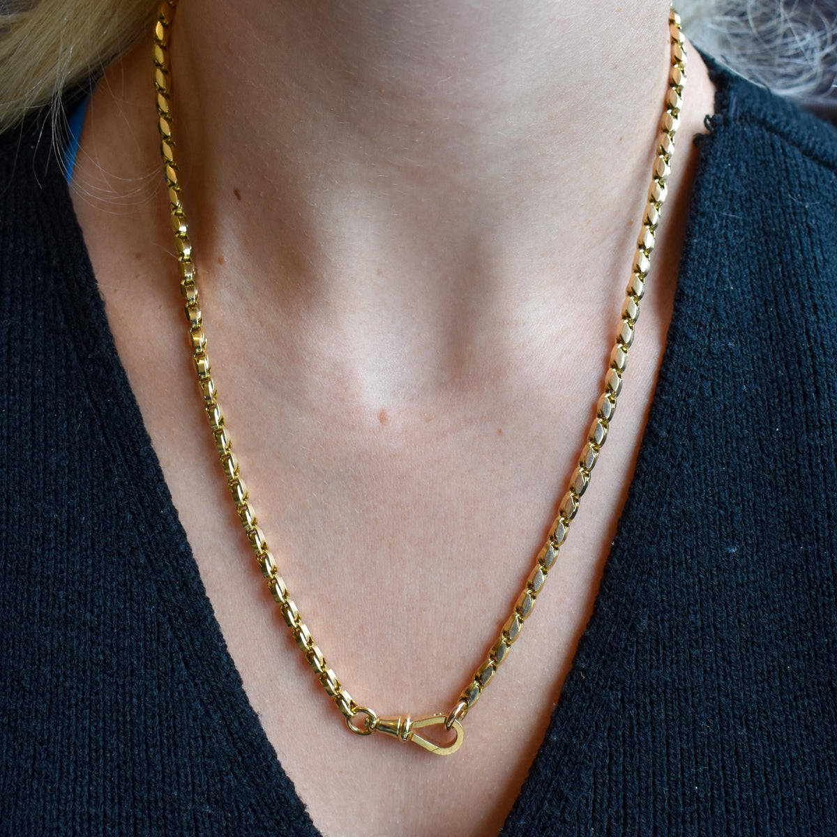 Antique 9ct Yellow Gold Tulip Link Fancy Chain Necklace with Dog Clip | 19.75"