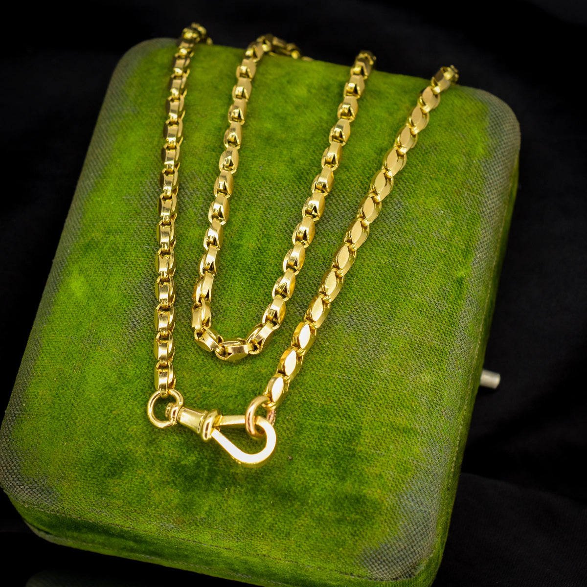 Antique 9ct Yellow Gold Tulip Link Fancy Chain Necklace with Dog Clip | 19.75"