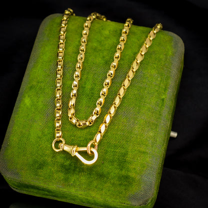 Antique 9ct Yellow Gold Tulip Link Fancy Chain Necklace with Dog Clip | 19.75"