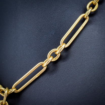 Antique '1915' 18ct Yellow Gold Trombone Double Albert Watch Chain with Dog Clips and T-bar | 15.75"