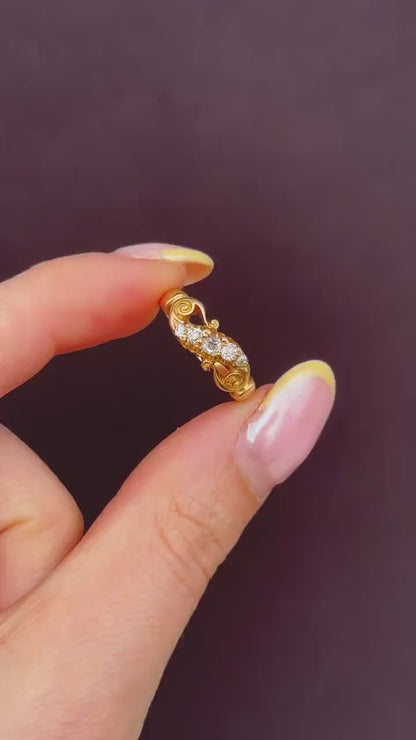 Antique Old Cut Diamond Five Stone Scroll 18ct Gold Ring