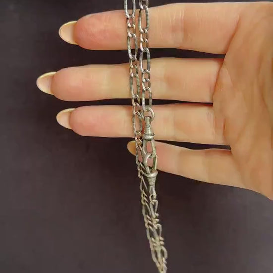 Antique French Niello Silver and Gold Chain Necklace | 15.75"