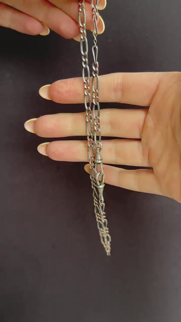 Antique French Niello Silver and Gold Chain Necklace | 15.75"