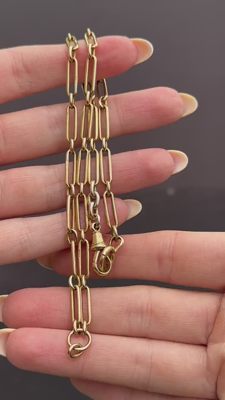 Antique '1911' 18ct Yellow Gold Trombone Chain Necklace | 16.5"