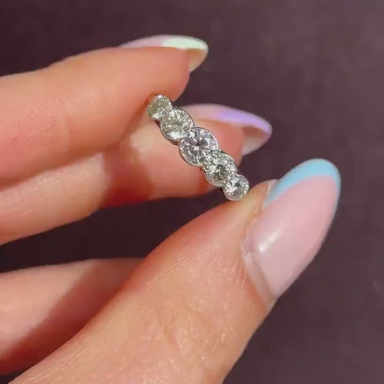 Art Deco Style 1.15ct Diamond Five Stone Platinum Ring