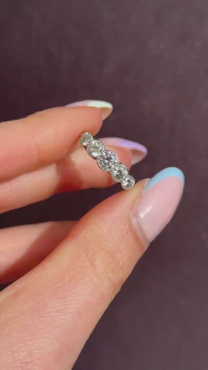 Art Deco Style 1.15ct Diamond Five Stone Platinum Ring