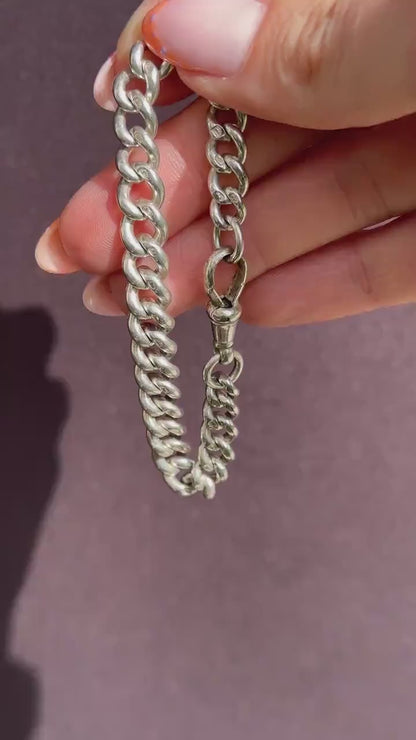 Antique Graduated Curb Sterling Silver Bracelet with Dog Clip | 7.25"