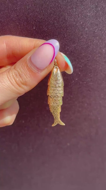 Vintage 9ct Gold Large Articulated Fish Charm Pendant