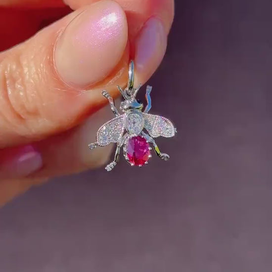 Ruby and Diamond Platinum Insect Bee Pendant