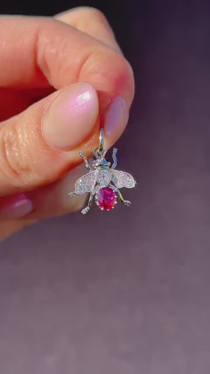 Ruby and Diamond Platinum Insect Bee Pendant