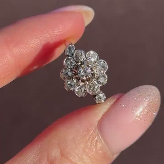 Antique 0.89ct Edwardian Diamond Cluster Daisy 18ct Yellow Gold Ring