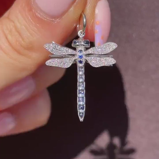 Sapphire and Diamond Platinum Dragonfly Insect Pendant | 0.45ct Sapphire