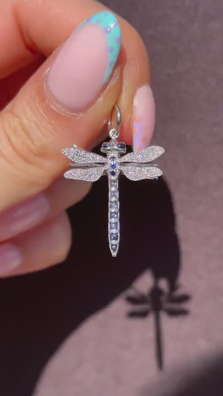 Sapphire and Diamond Platinum Dragonfly Insect Pendant | 0.45ct Sapphire