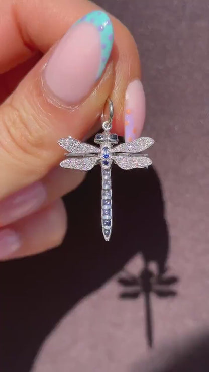 Sapphire and Diamond Platinum Dragonfly Insect Pendant | 0.45ct Sapphire