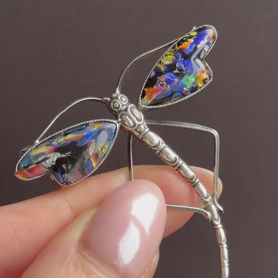 Antique Art Deco Sterling Silver Butterfly Wing Dragonfly Brooch
