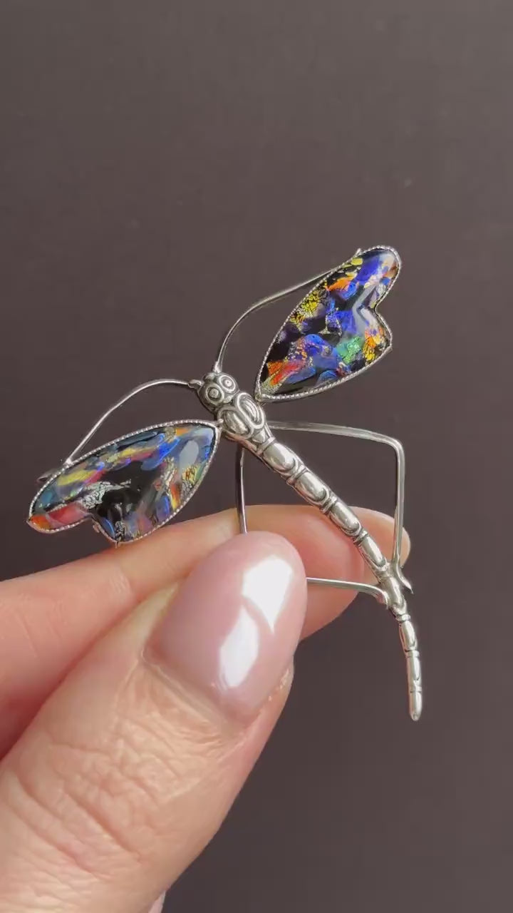 Antique Art Deco Sterling Silver Butterfly Wing Dragonfly Brooch