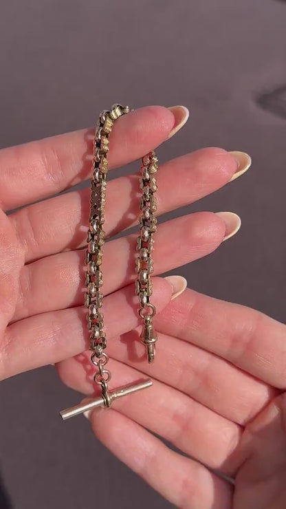 Antique Fancy Link 9ct Gold Chain Bracelet with T-bar | 7.5"