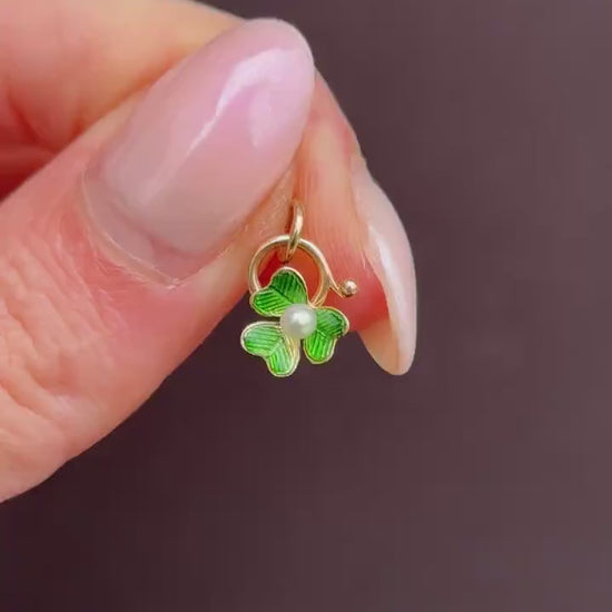 Antique Pearl 15ct Gold Enamel Clover Charm Pendant
