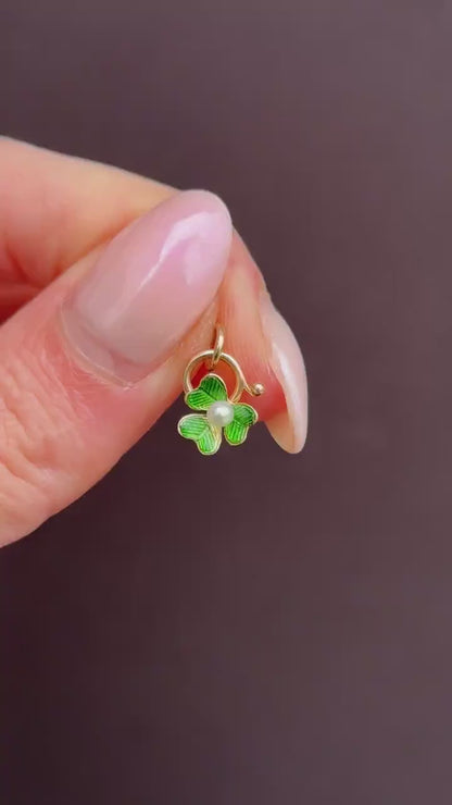Antique Pearl 15ct Gold Enamel Clover Charm Pendant