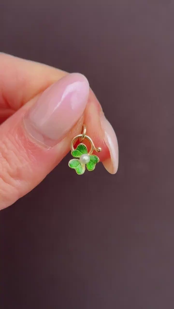 Antique Pearl 15ct Gold Enamel Clover Charm Pendant