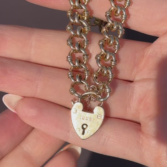Antique Heart Padlock Fancy Gate 15ct Gold Bracelet