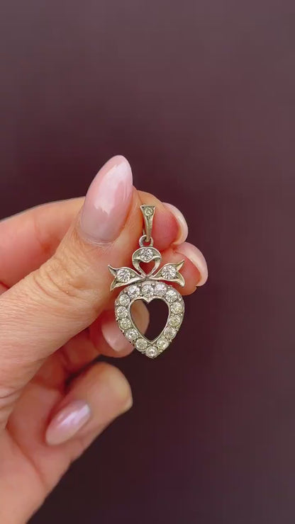 Antique Edwardian Old Cut Paste Silver Heart Pendant