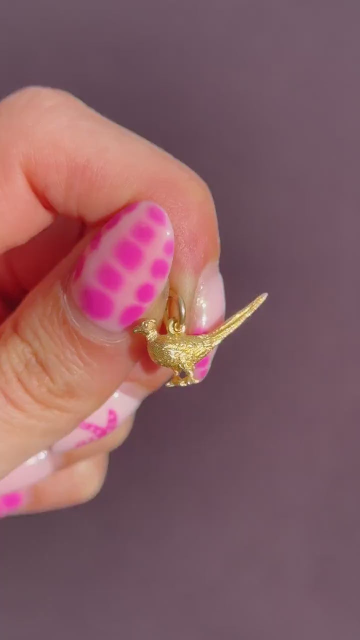 Vintage 9ct Yellow Gold Pheasant Bird Charm Pendant