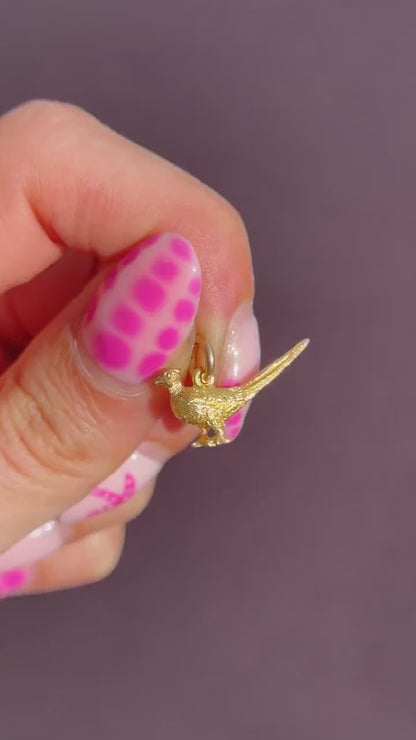 Vintage 9ct Yellow Gold Pheasant Bird Charm Pendant