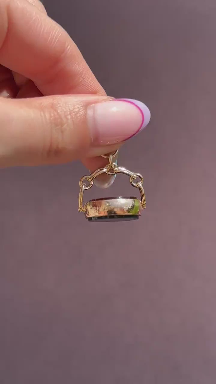 Antique Bloodstone and Carnelian 9ct Gold Spinning Swivel Fob Pendant | Dated 1889