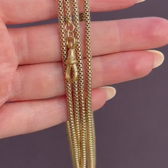 Antique 18ct Rolled Gold Fancy Popcorn Link Guard Chain Necklace with Dog Clip | 51"