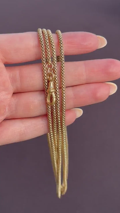 Antique 18ct Rolled Gold Fancy Popcorn Link Guard Chain Necklace with Dog Clip | 51"
