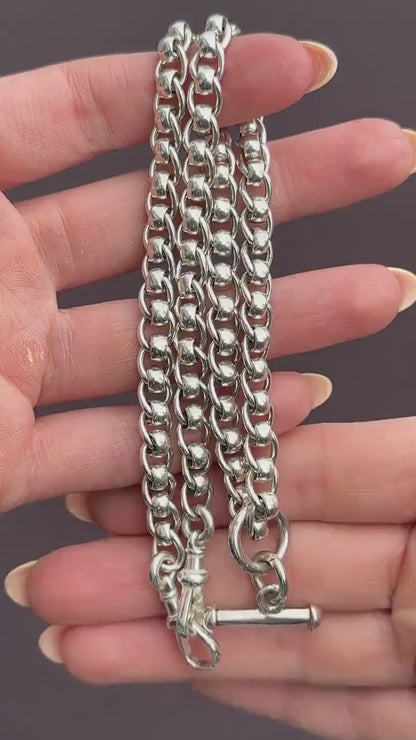 Vintage Sterling Silver Rollerball Albert Watch Chain Necklace | 17.5"