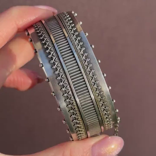 Antique Victorian Silver Aesthetic Movement Cuff Bangle Bracelet