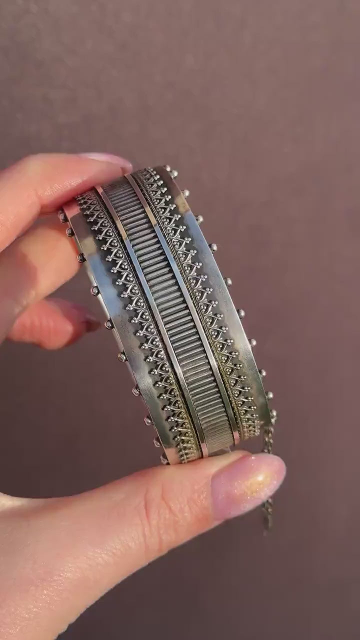 Antique Victorian Silver Aesthetic Movement Cuff Bangle Bracelet