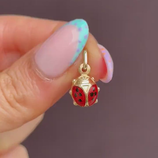 Vintage Ladybug Ladybird Enamel 9ct Gold Charm Pendant