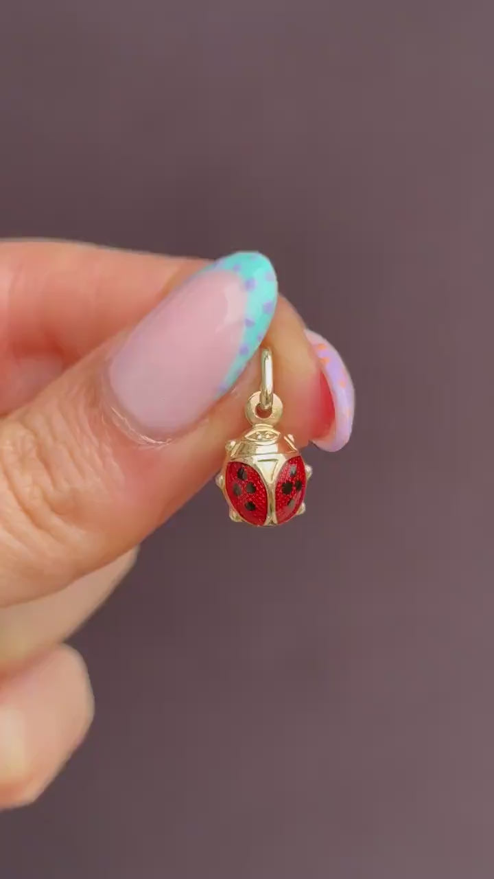 Vintage Ladybug Ladybird Enamel 9ct Gold Charm Pendant
