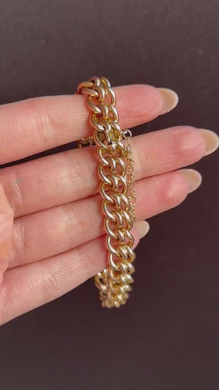 Antique 9ct Gold Concealed Clasp Curb Bracelet | 7"