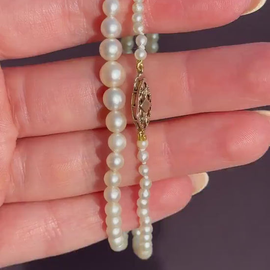 Vintage Graduated Pearl 9ct Gold Strand Beaded Necklace | 16"