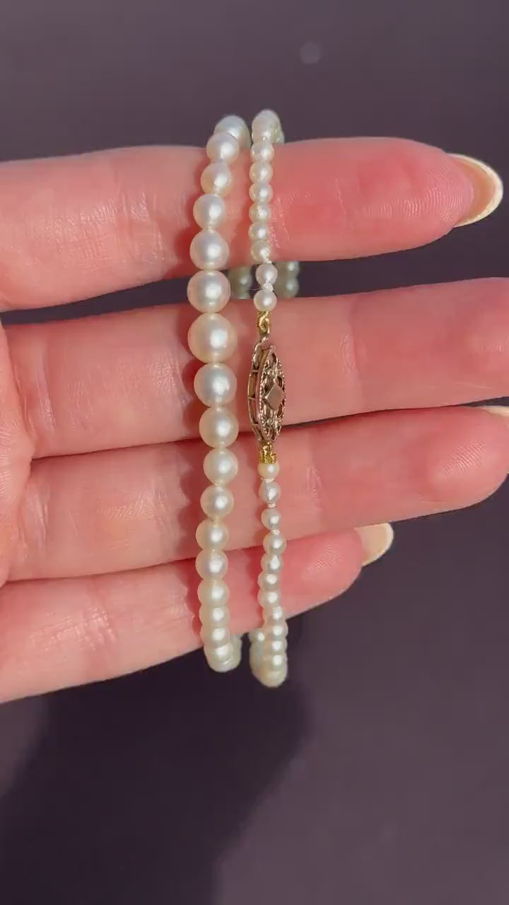 Vintage Graduated Pearl 9ct Gold Strand Beaded Necklace | 16"