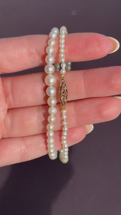 Vintage Graduated Pearl 9ct Gold Strand Beaded Necklace | 16"